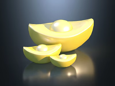 Yellow Gold Ingot Shaped Jewelry Featuring Round Pearls In Three Sizes 3d model