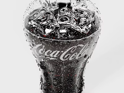 Refreshing Coca Cola Beverage With Ice Cubes And Cold Water Droplets On Glass 3d model
