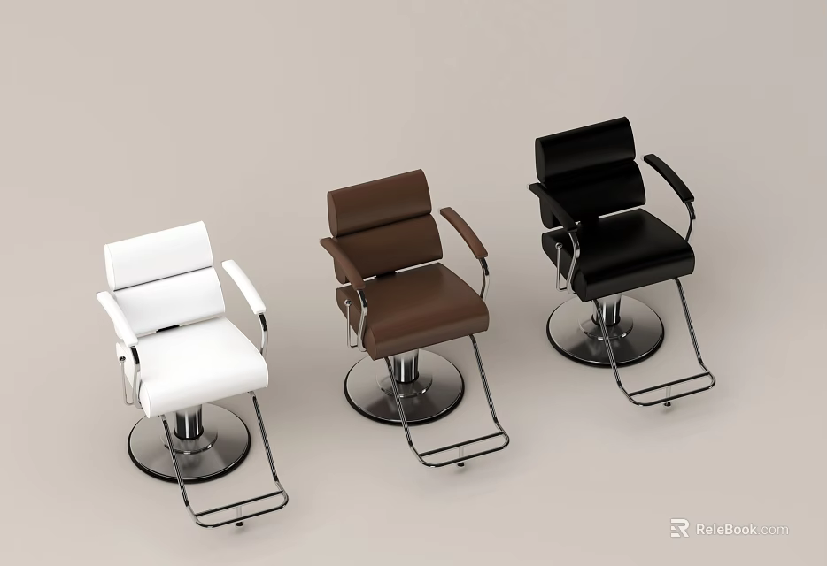 Commercial Barber Chairs With White Brown Black Colors Armrests And Metal Base 3d model 