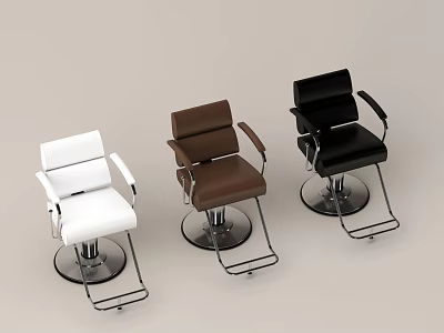 Commercial Barber Chairs With White Brown Black Colors Armrests And Metal Base 3d model