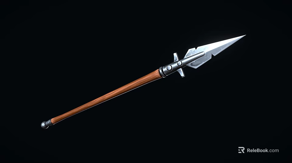 Medieval Spear Design With Sharp Metal Spearhead Wooden Shaft And Ornate Metal Accents 3d model 