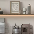 Modern Wall Storage Cabinet with Wire Baskets Books and Decorative Shelves