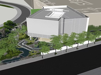 Modern Sales Office Building With Landscaped Gardens And Water Features 3d model