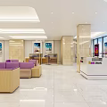 Modern Bank Lobby Interior With Purple Sofas Wooden Furniture And Service Counter