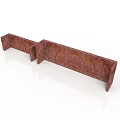 Rusted Metal Scene Component With Long Structure Red Brown Surface And Rust Textured Connected Parts