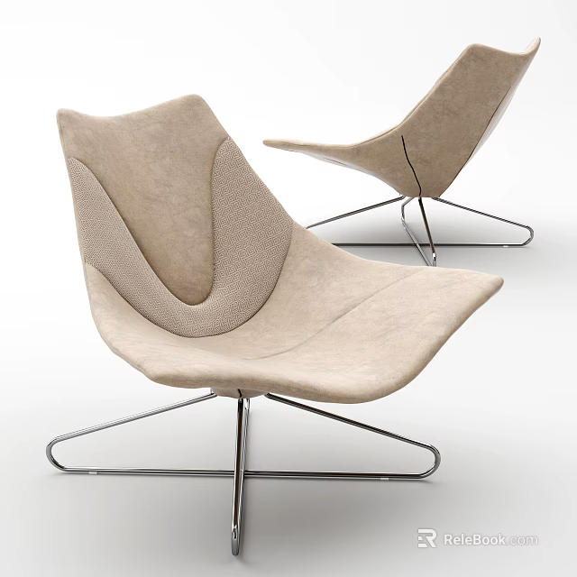 Modern Beige Single Sofa with Upholstered Fabric and Stylish Metal Legs Design 3d model 