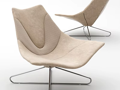 Modern Beige Single Sofa with Upholstered Fabric and Stylish Metal Legs Design 3d model