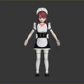 Woman in Classic Maid Outfit with Pink Hair Maid Hat and White Stockings