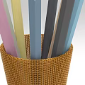 Creative Art Installation With Woven Pen Holder And Colorful Pencils