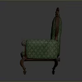 Vintage Green Armchair with Diamond Pattern Fabric Wooden Arms and Carved Top