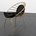 Modern Leisure Chair With Golden Radiant Frame And Black Upholstered Cushion