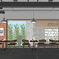 Bright Restaurant Interior Design With Wooden Tables Chairs Large Windows Green Plants And Wall Decor