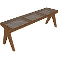 Modern Wooden Bench With Mesh Seat And Cross Leg Support Design