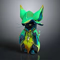 3D Fantasy Creature Figurine With Green Pointed Ear Hat Yellow Outfit And Black Body