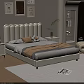 Elegant Double Bed Interior Design with White Pleated Headboard Pillows Nightstand and Plant