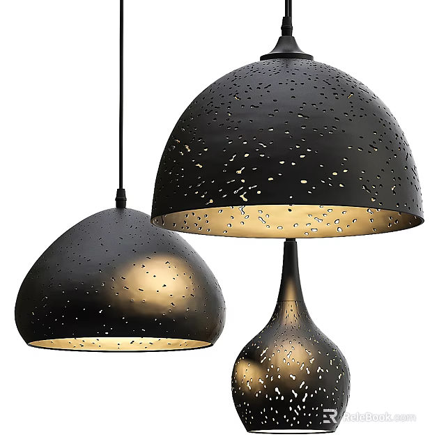 Modern Black Pendant Lights Featuring Perforated Design And Golden Interior Warm Glow 3d model 