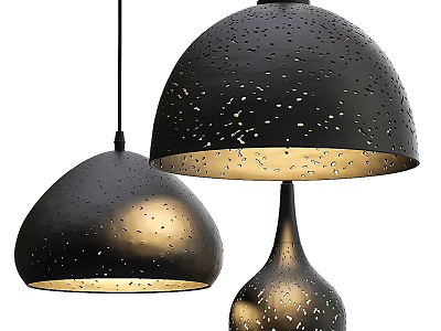 Modern Black Pendant Lights Featuring Perforated Design And Golden Interior Warm Glow 3d model
