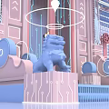 Commercial Equipment Featuring Blue Lion Sculpture Pink Circuit Base Gears And Rings