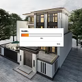 Modern Detached Villa Exterior Design With Large Windows Surrounding Trees And Entrance Courtyard