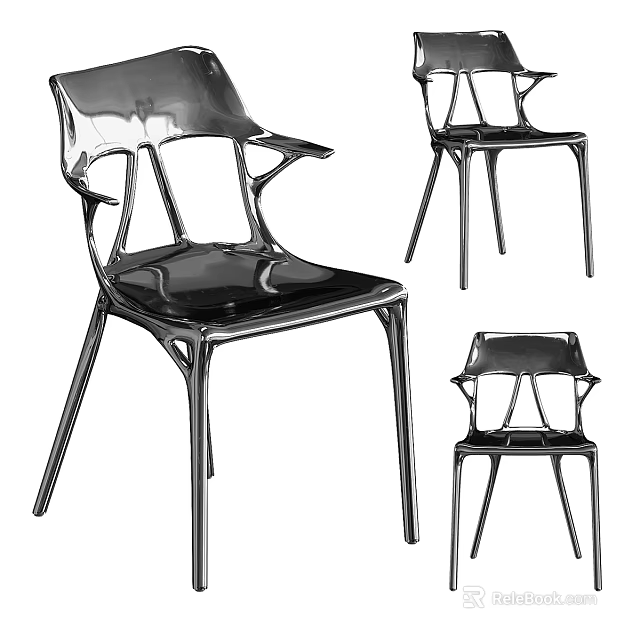 Modern Leisure Chair Featuring Sleek Metal Frame And Unique Backrest Design Displaying Multiple Angles 3d model 