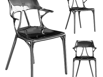 Modern Leisure Chair Featuring Sleek Metal Frame And Unique Backrest Design Displaying Multiple Angles 3d model