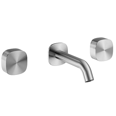 Modern Brushed Stainless Steel Square Two Handle Wall Mounted Water Faucet Design 3d model