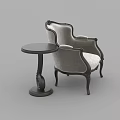 Vintage Style Accent Chair With Dark Wooden Frame Light Upholstered Cushion And Round Side Table