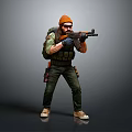Tactical Game Character With Orange Beanie Sunglasses Green Backpack Tactical Vest Green Pants And Rifle