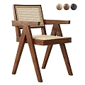 Modern Leisure Chair With Wooden Frame Leather Seat And Rattan Backrest