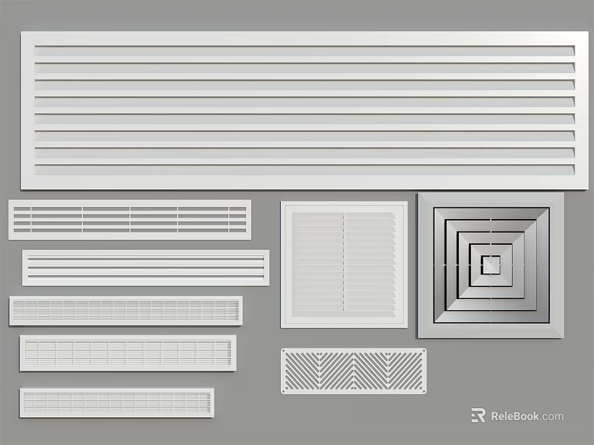 Various Air Conditioner Vents with Different Grille Slotted and Square Designs 3d model 