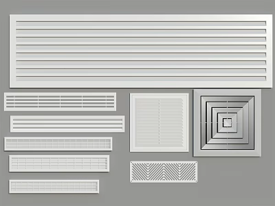 Various Air Conditioner Vents with Different Grille Slotted and Square Designs 3d model