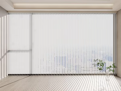 White Venetian Blinds Covering Large Window In Bright Room With Natural Light And Wooden Floor 3d model