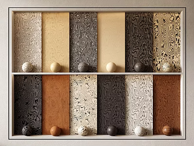 Various Colorful Wall Panels With Decorative Balls For Interior Design 3d model