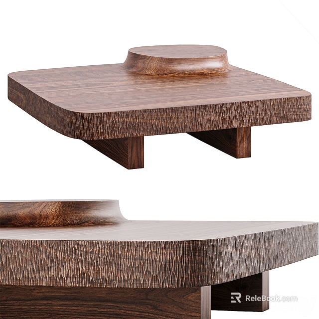 Square Shaped Wooden Coffee Table With Natural Wood Grain And Circular Top Detail 3d model 