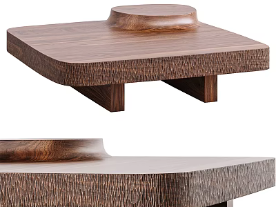 Square Shaped Wooden Coffee Table With Natural Wood Grain And Circular Top Detail 3d model