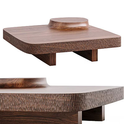 Square Shaped Wooden Coffee Table With Natural Wood Grain And Circular Top Detail 3d model