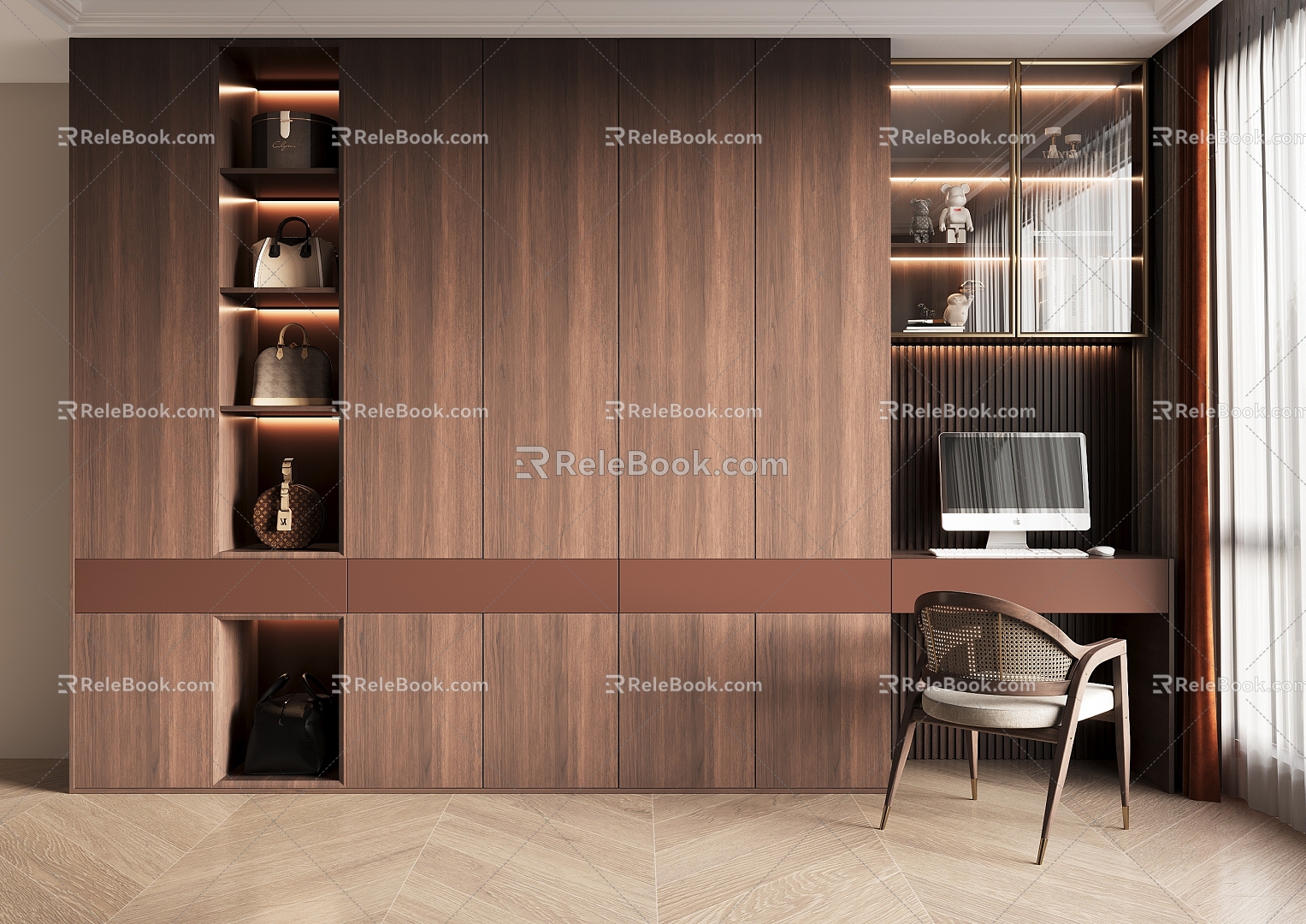 New Chinese style wardrobe wardrobe desk integrated 3d model