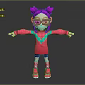 3D Cartoon Character With Pink Pigtails Glasses Pink Outfit Turquoise Accents Arms Outstretched