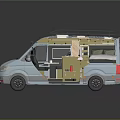 Camper Van Exterior And Interior Design With Roof Rack And Kitchen Area