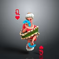 Queen of Hearts Themed Decorative Doll With Crown And Red Heart Symbols