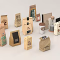 Decorative Coffee Packaging Display Set With Paper Bags Boxes Cups And Bottles 3d model