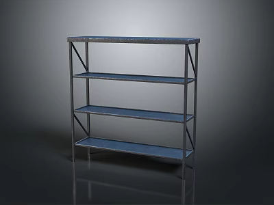 Sturdy Metal Storage Shelf With Four Tiered Shelves And Industrial Design 3d model