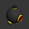 Spherical Grenade Weapon Design Featuring Black Body Red Central Core And Yellow Decorative Accents