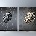 Modern Background Wall With Black And Gold Textured Abstract Artworks And Wavy Lines