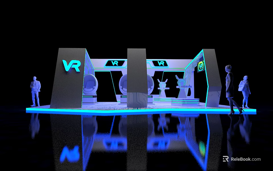 Modern VR Experience Center With Interactive Tech Blue Lighting And Equipment 3d model 