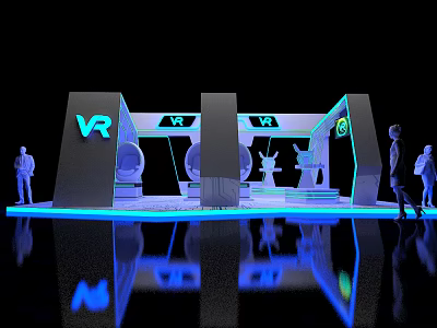 Modern VR Experience Center With Interactive Tech Blue Lighting And Equipment 3d model
