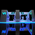 Modern VR Experience Center With Interactive Tech Blue Lighting And Equipment