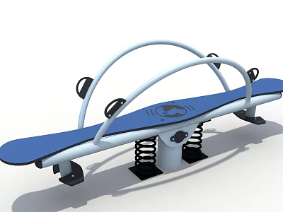 Outdoor Fitness Seesaw Equipment With Blue Surface Curved White Handles And Spring Supports 3d model