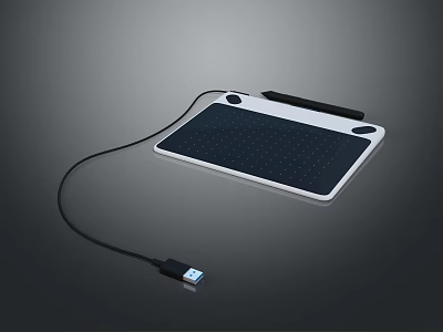 Computer Drawing Tablet With White Frame Black Dotted Surface And USB Cable 3d model