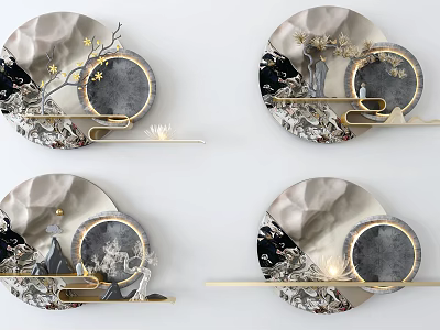 Elegant Wall Decor with Circular Metal Frame Natural Branch Patterns and Marble Texture Design 3d model